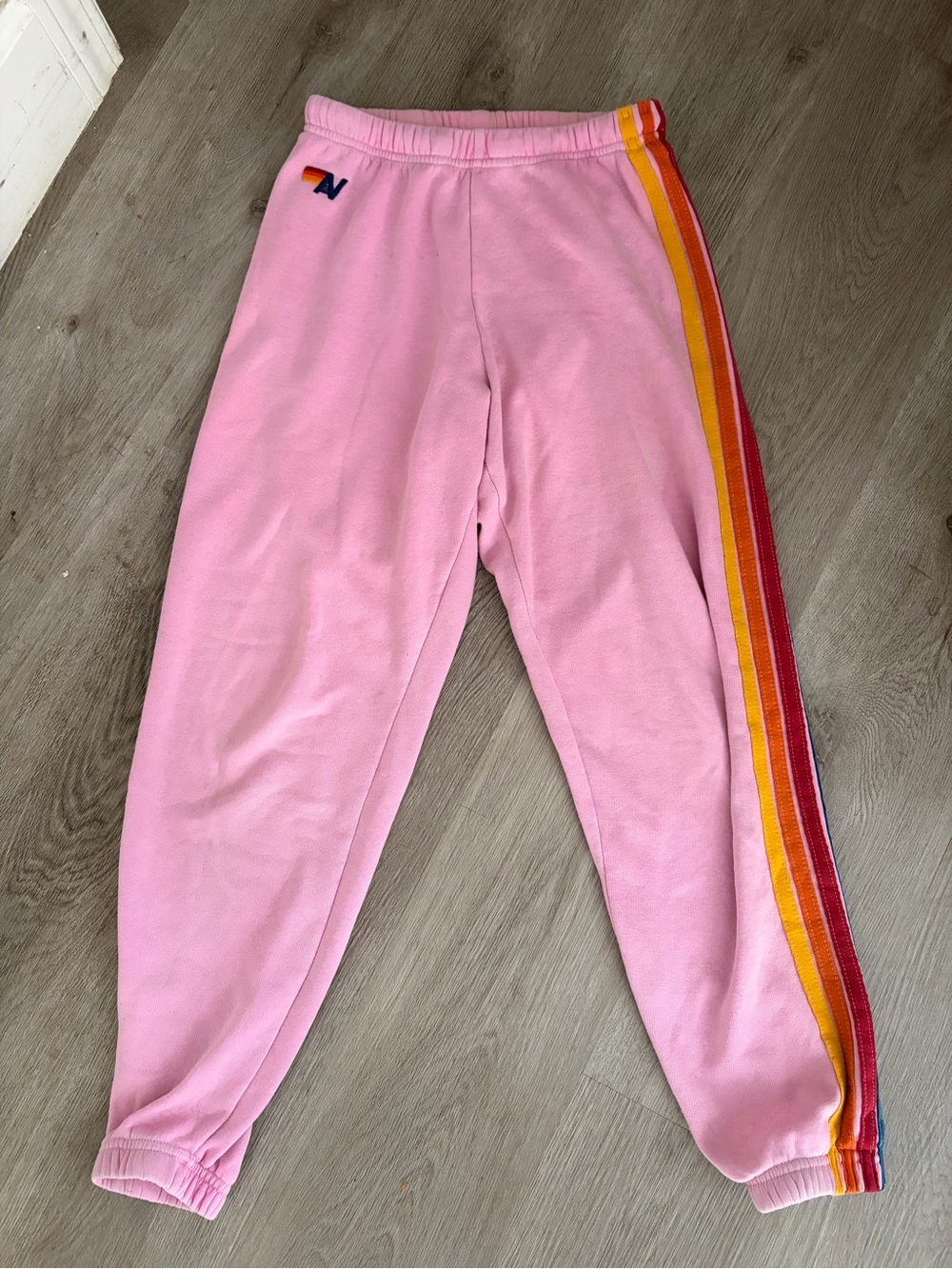Aviator Nation Pink sweatpants with Rainbow Side Stripes